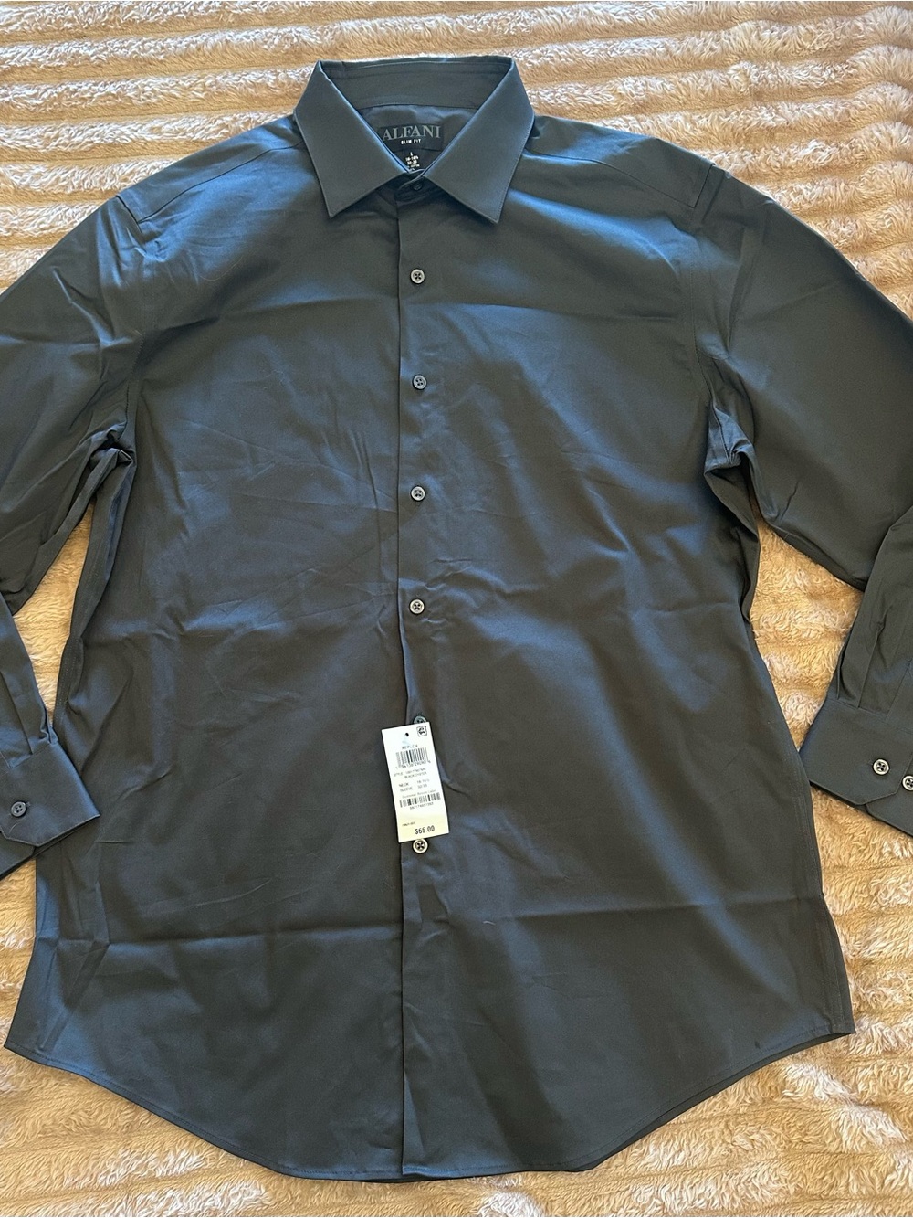 Alfani Men's Dark Charcoal Dress Shirt - Solid Black-Gray Tone